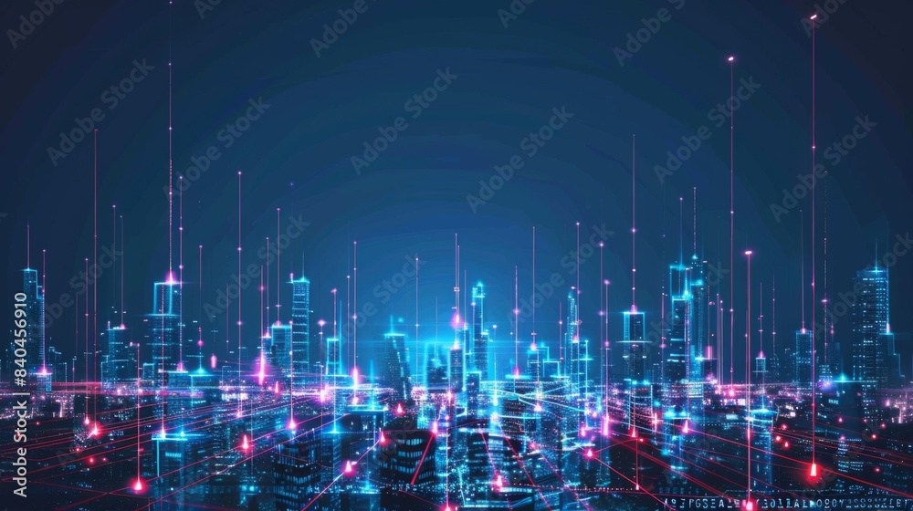 Leinwandbilder smart city connection dot point connect with line network, technology metaverse concept.big data con