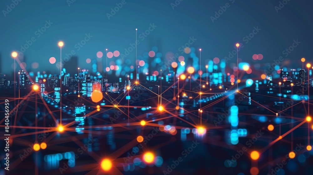 Leinwandbilder smart city connection dot point connect with line network, technology metaverse concept.big data con