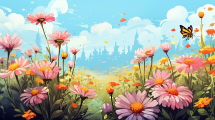 Bee pollination flat design front view garden animation vivid