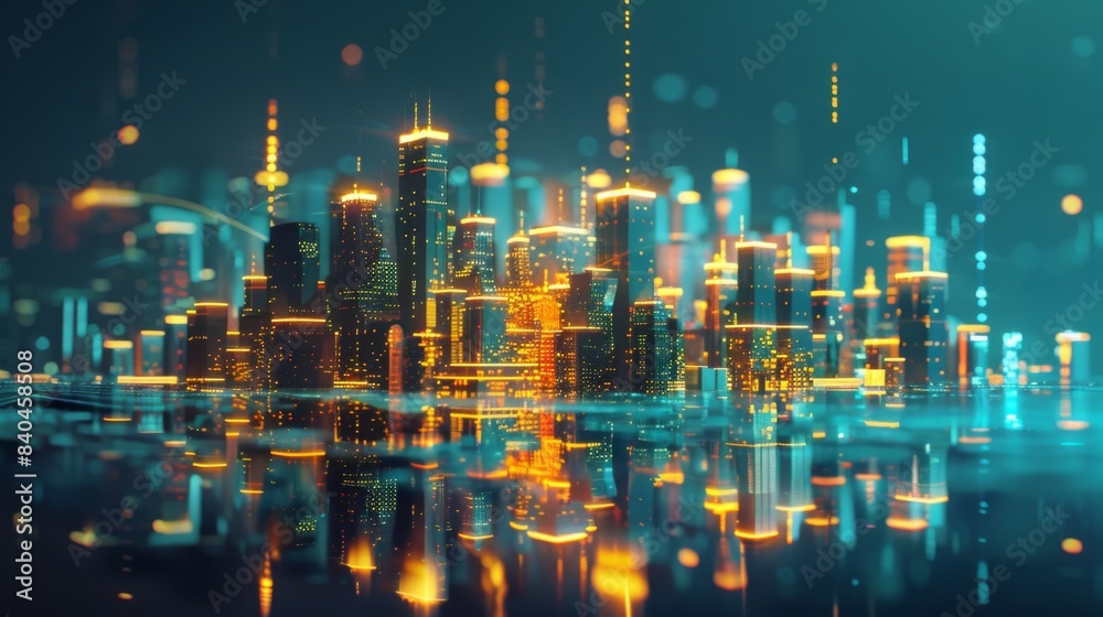 Fototapete smart digital city with globalization abstract graphic showing connection network .