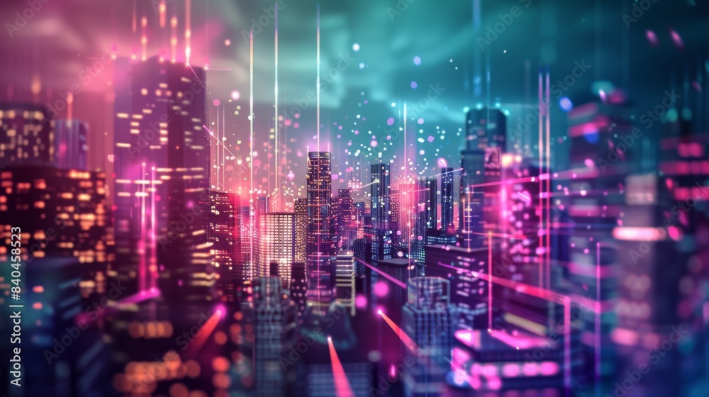 Leinwandbilder smart digital city with globalization abstract graphic showing connection network .