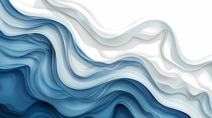 Organic, wavy layers in shades of blue and white create a mesmerizing abstract pattern symbolizing fluidity and movement.