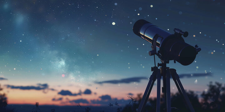 modern telescope on the sky background with stars