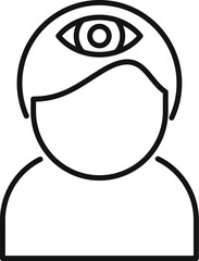 Abstract third eye concept icon with spiritual symbolism in simple line art design for meditation, consciousness, and enlightenment, isolated on white background vector illustration