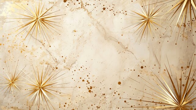 Elegant gold starburst and marble texture background. Perfect for luxurious designs, invitations, and festive celebrations.
