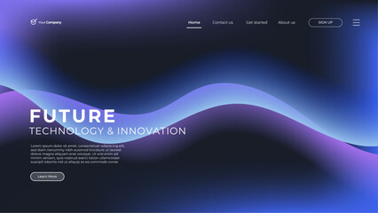 Gradient landing page. Abstract wave background. Colorful template