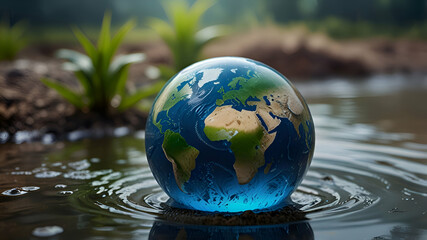 Saving water and world environmental protection concept. Eearth, globe, ecology, nature, planet concepts