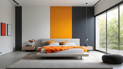 Interior modern colored bedroom, Minimalism Generative AI