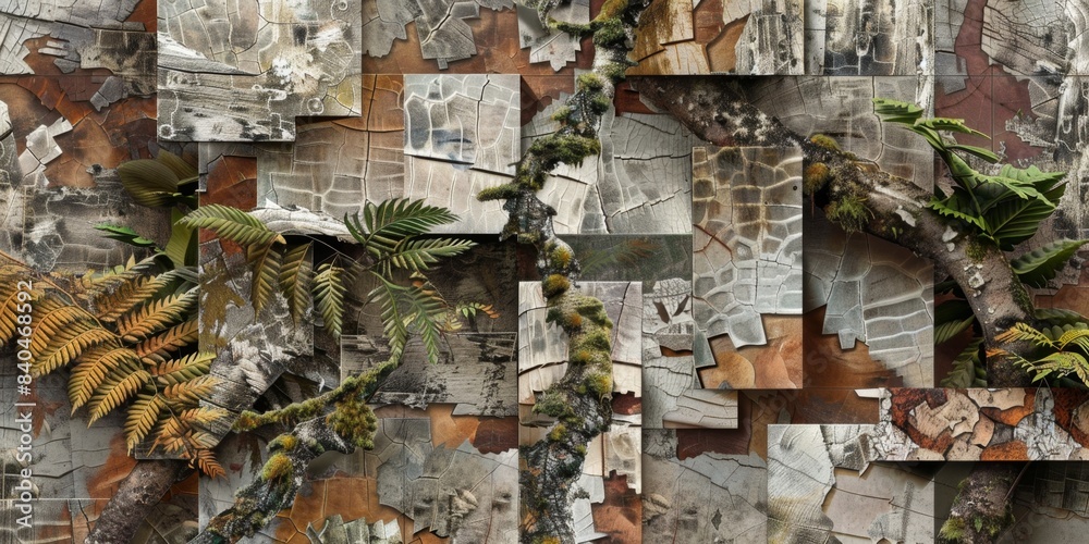 Poster intricate fractal patterns form a modernist forest collage
