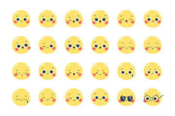 Fototapeta premium Vector set of illustrations of stickers of cute emoticons with different emotions isolated on a white background