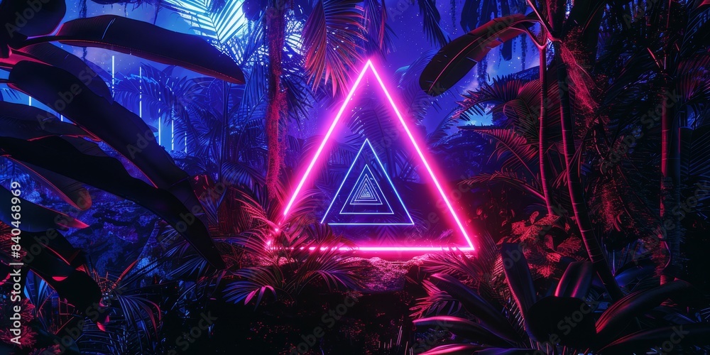 Poster Illuminated Triangle in a Neon Jungle