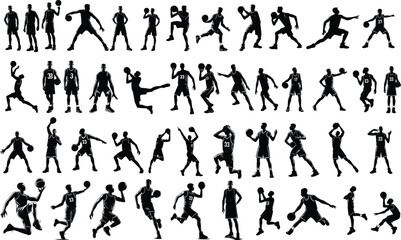 Various Dynamic Basketball Player Silhouettes in Action Vector Format