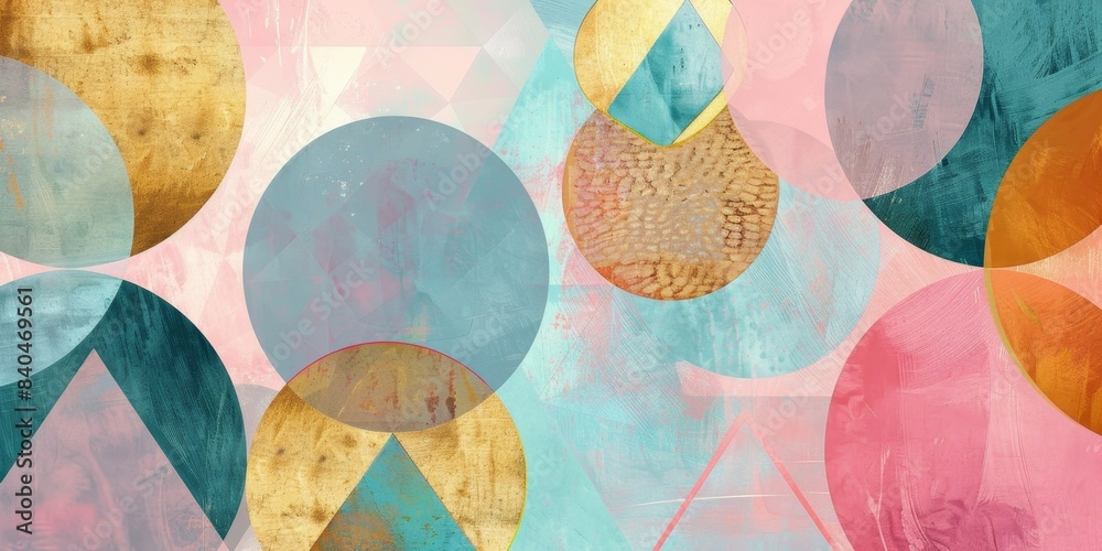 Poster Abstract Geometric Pattern With Circular Shapes and Watercolor Effects