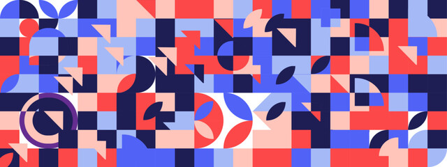 Flat geometric mosaic tiles background. Geometric Bauhaus Pattern Vector pastel Colorful Seamless