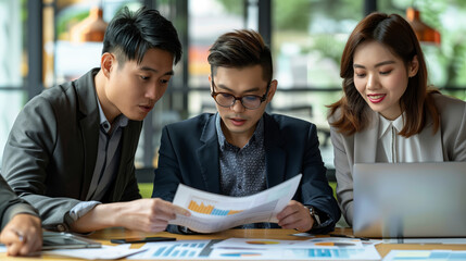 Obraz premium Financial advisors discussing business reports in an office setting