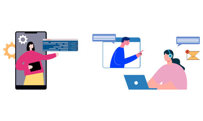 Information technology business, work in internet vector illustration