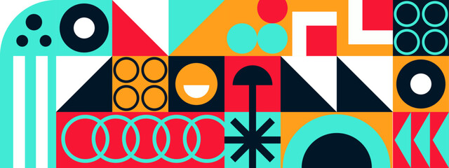 Mosaic pattern banner. Stylish geometric seamless tiles background