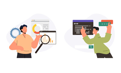 Information technology business, work in internet vector illustration