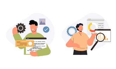 Information technology business, work in internet vector illustration