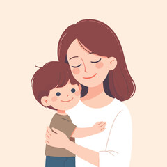 illustration of a mother hugging her son with love