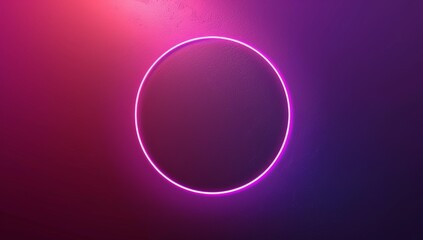 Fototapeta premium abstract neon light circle on dark background, glowing ring frame with pink and purple gradient