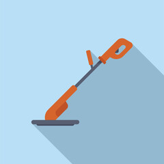 Minimalistic flat design vector icon depicting an orange floor mop, with a shadow on a blue background