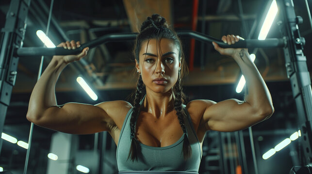 Athletic girl doing intense workouts in the gym, promoting a healthy lifestyle and physical activity.