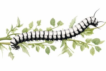 Obraz premium Butterfly larva flat design side view metamorphosis water color black and white
