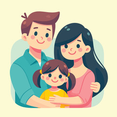 illustration of a father and mother hugging their daughter with love