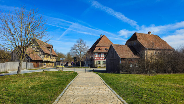 Historic farmhouses in the Franconian Open Air Museum, Bad Windsheim, Bavaria, Germany