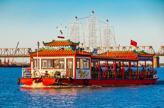 Dragon boat on the Songhua River, Harbin, Heilongjiang