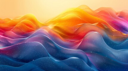 Obraz premium A vibrant abstract landscape with multicolored waves resembling mountains under a soft gradient sky, showcasing an eye-catching visual created with AI Generative.