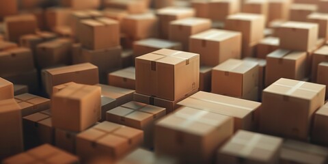 Fototapeta premium Stacked Boxes in Warehouse
