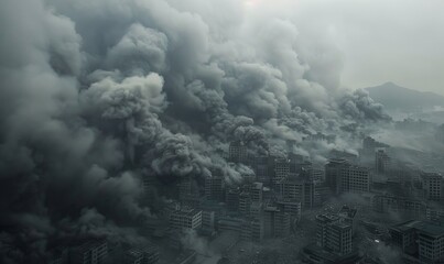 Fototapeta premium aerial view of apocalyptic cityscape