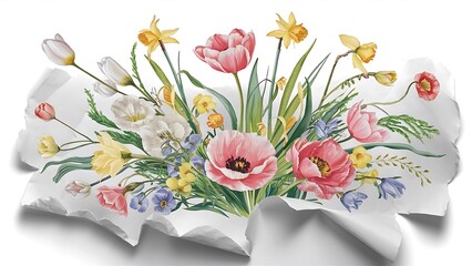 Wild spring flowers on paper background