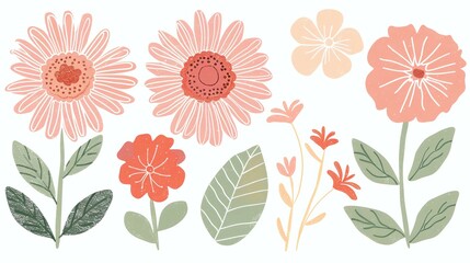 A beautiful set of hand-drawn floral illustrations. This collection features a variety of flowers in soft, muted colors.