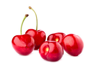 Sweet cherries  isolated on white background cutout. Ripe berries closeup.