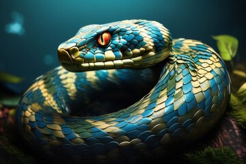 Obraz premium snake gracefully coiled on a branch, creating a mesmerizing display of natures beauty.