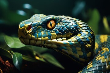 Obraz premium snake gracefully coiled on a branch, creating a mesmerizing display of natures beauty.