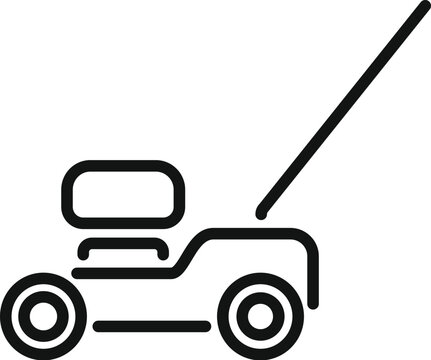 recommend clip art: Simplified black and white vector icon of a manual push lawn mower