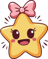 Cute Kawaii Yellow Star with Pink Bow