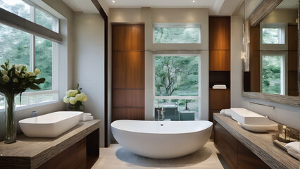 modern bathroom interior, luxury hotel bathroom interior design, interior design, ai generated