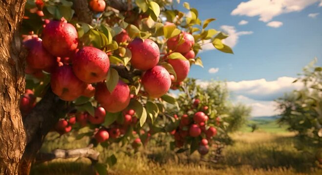 rip red apple on a branch tree in autumn