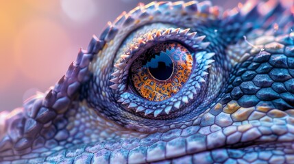 Fototapeta premium A close up of a lizard's eye with colorful iris, AI