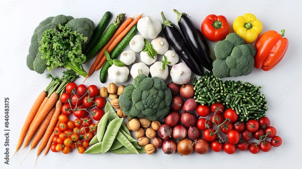 Wall mural Various Vegetables And Healthy Food In triangle On White Background