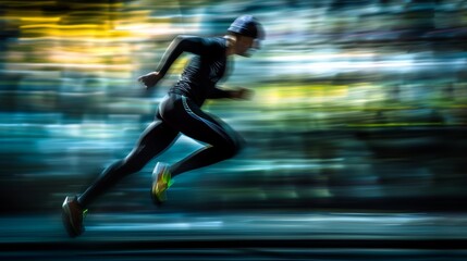A man in a black suit running on the street, AI