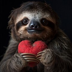 Naklejka premium Cute Sloth Holding Heart-Shaped Toy