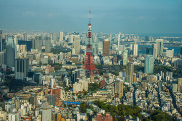 View over Tokyo with the Tokyo Tower, from the Mori Tower, Roppongi Hills, Tokyo, Honshu
