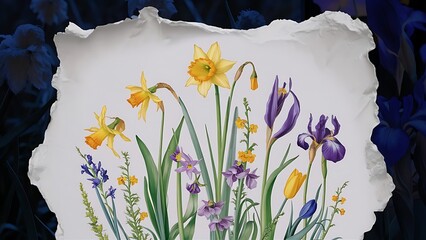 Wild spring flowers on paper background