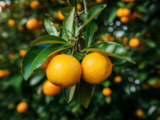 Orange trees with ripe fruits and orange garden views. Ai generative